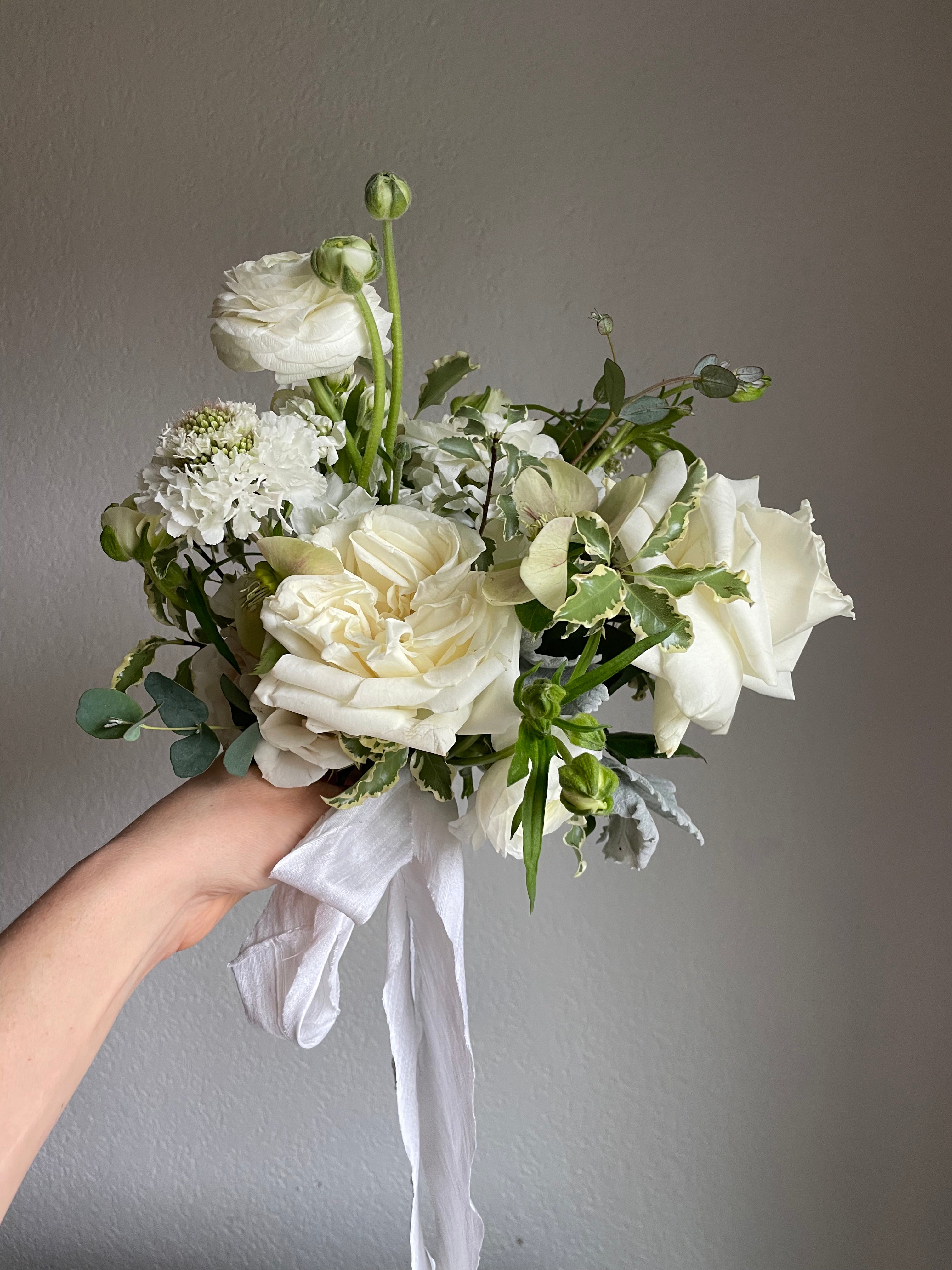 seasonal white and green bridesmaid bouquet