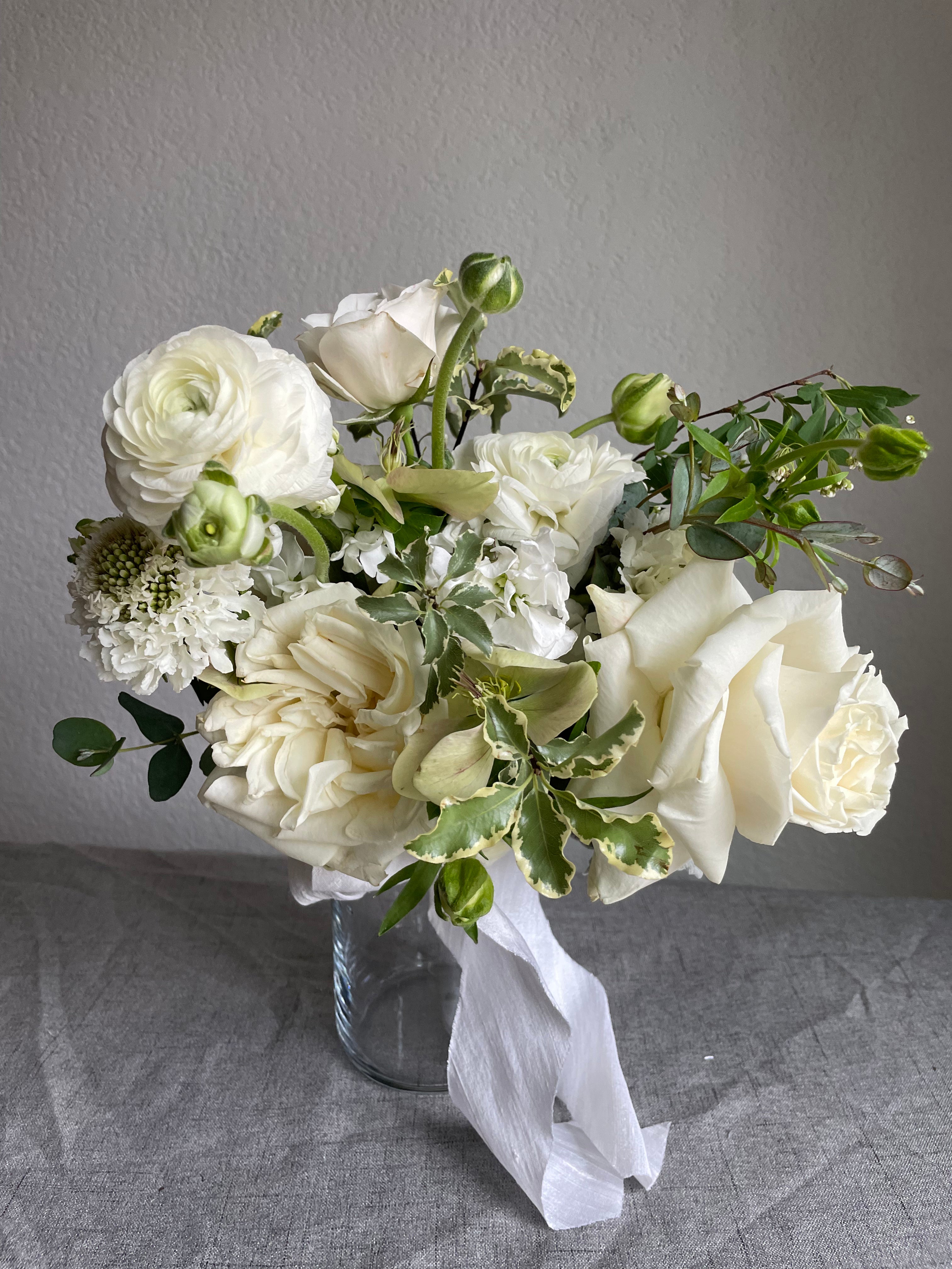 locally sourced classic white and green bridesmaid bouquet