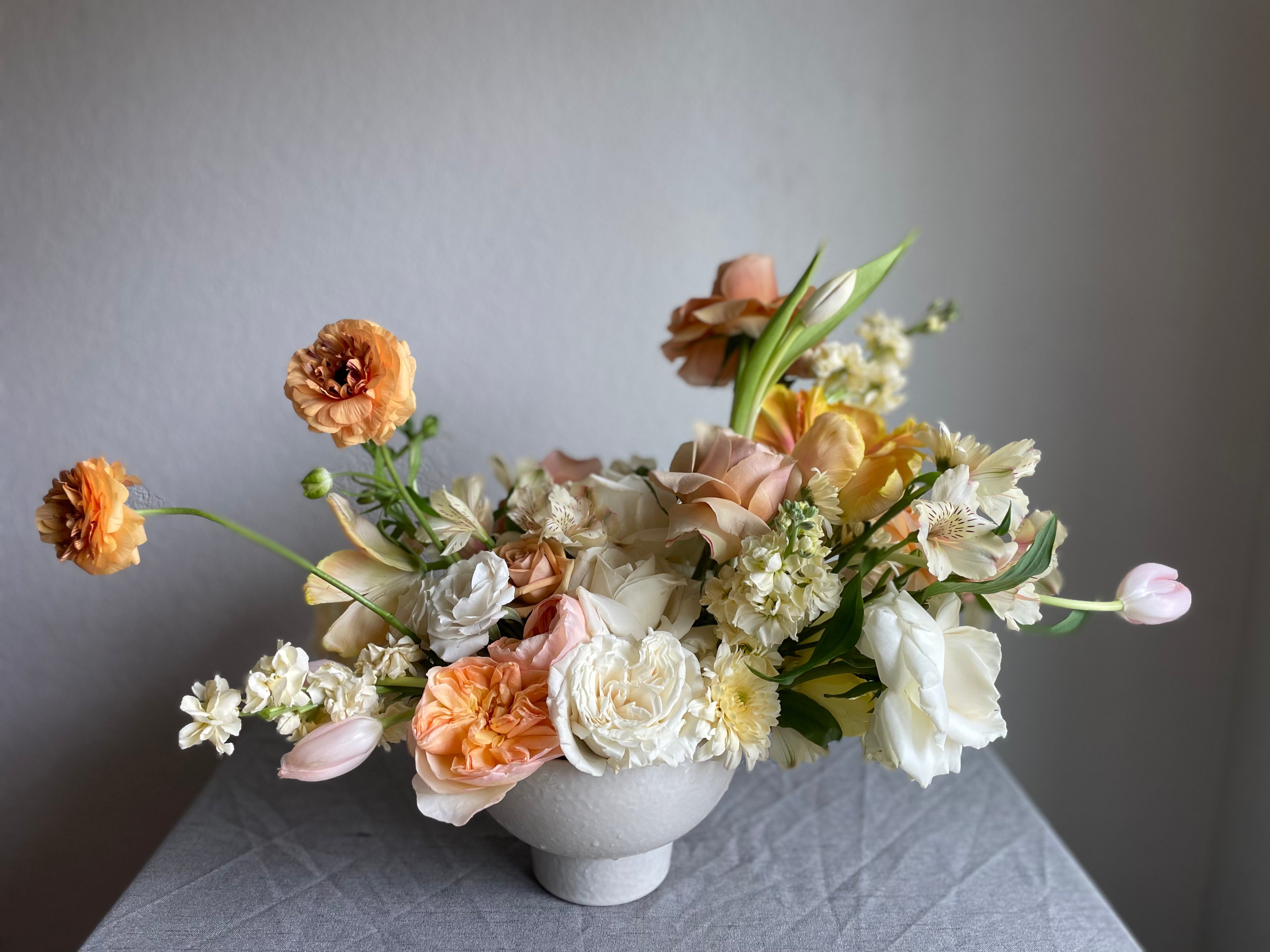 fine art floral design, using seasonal and locally sourced flowers