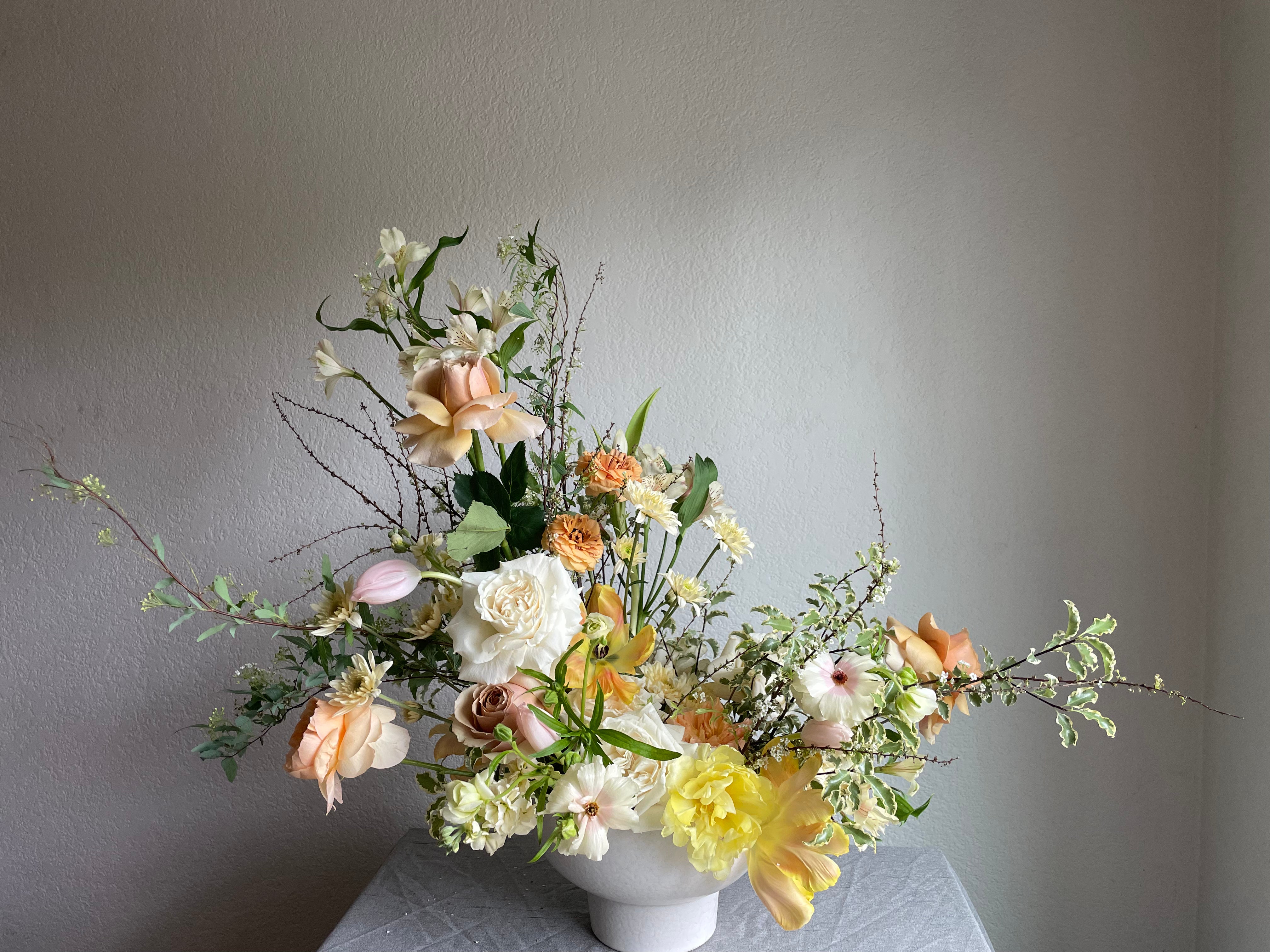 unique and natural floral centerpiece blending seasonal and locally sourced flowers