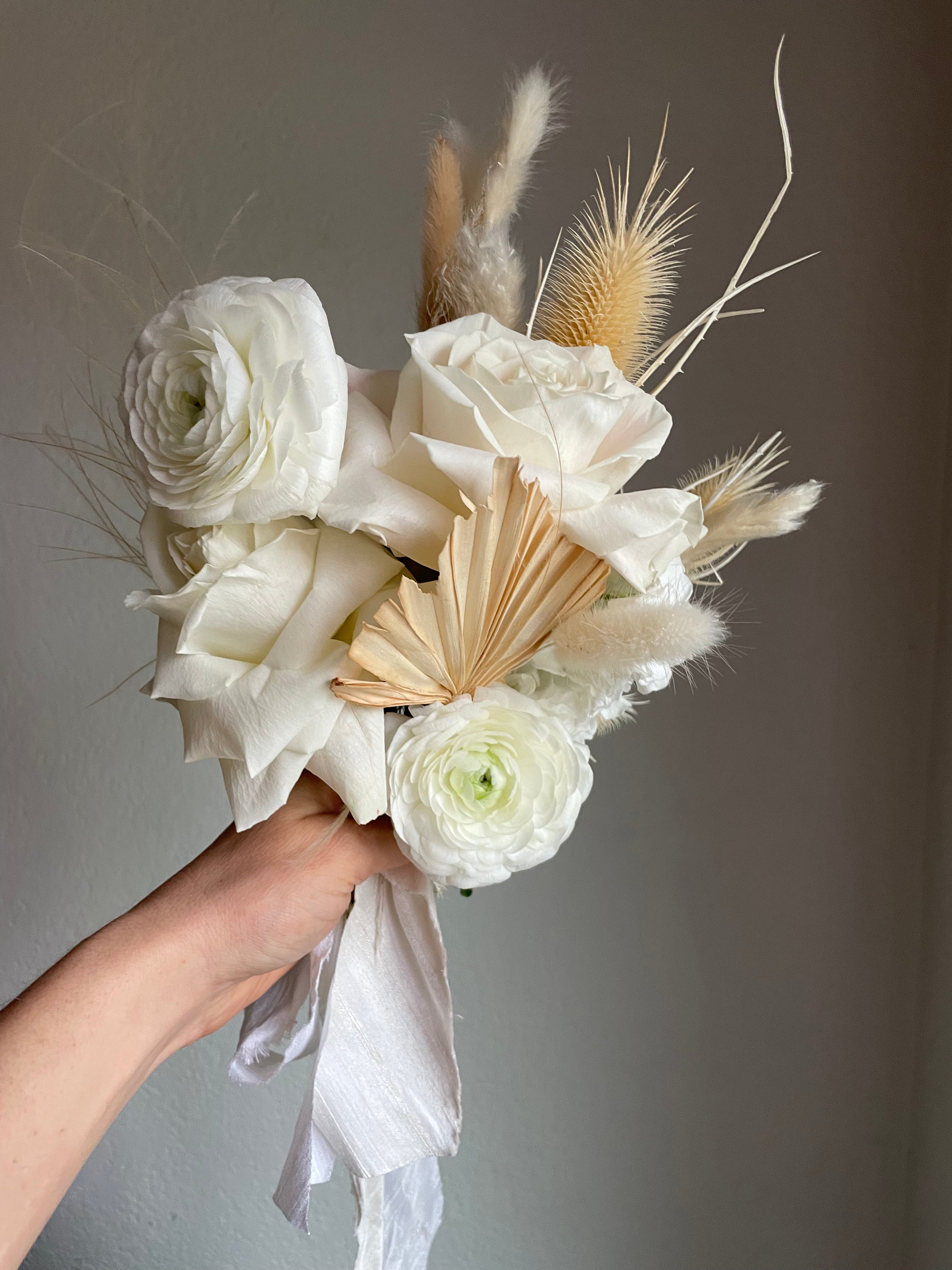 long lasting white boho bridesmaid bouquet